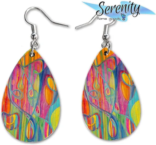 Vista 4 de Maureen Claffy Artist Collection Juego de aretes colgantes de lágrima cortados a la luz Aretes abstractos coloridos Aretes colgantes bohemios