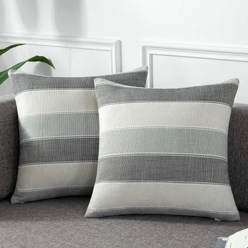 Vista 10 de AmHoo - Juego de 2 fundas de almohada decorativas para casa de campo, a rayas y a cuadros, juego de fundas de almohada de algodón y lino para sofá