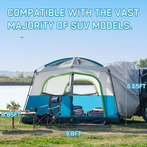 Vista 2 de JELUCAMP Tiendas de campaña SUV para acampar impermeables para 6 personas, tienda de campaña familiar para coche con accesorio para puerta trasera