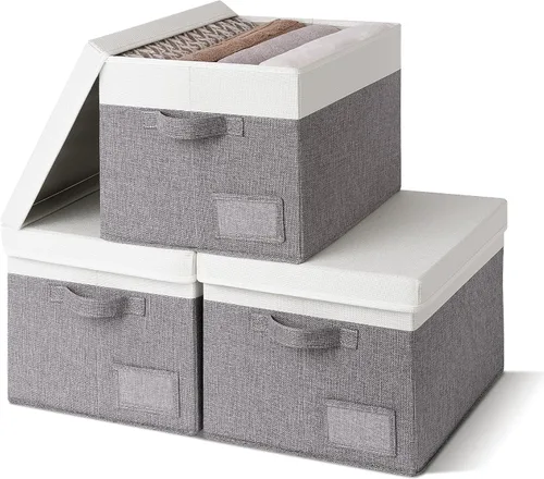 Vista 23 de GRANNY SAYS Cajas de tela con tapas, contenedores de almacenamiento con asas, contenedores de estante para organizar, cajas de almacenamiento extra