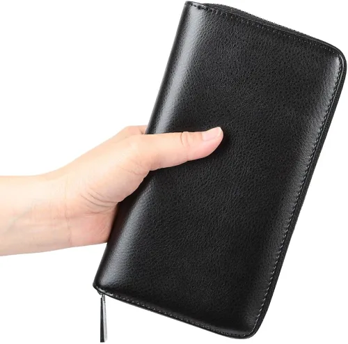 Vista 6 de Cynure Cartera grande de cuero con cierre RFID para mujer, 36 ranuras