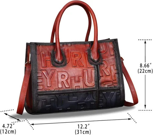 Vista 4 de Bolsos de cuero genuino para mujer, hechos a mano, estilo vintage, con asa superior, bolsos
