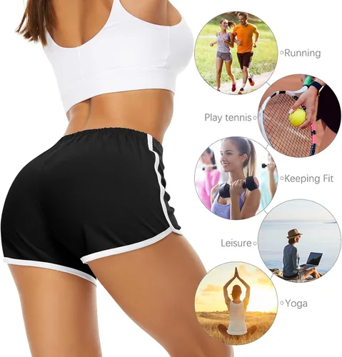 Vista 4 de URATOT Women's Cotton Shorts Gym Shorts Yoga Shorts Summer Running Active Shorts Dance Elastic Shorts, Pack of 2