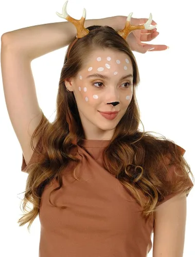 Vista 4 de Funcredible Diadema de cuernos de Navidad con tatuaje Diadema de cuernos de ciervo para mujer Diadema de reno para adultos Accesorios de disfraz