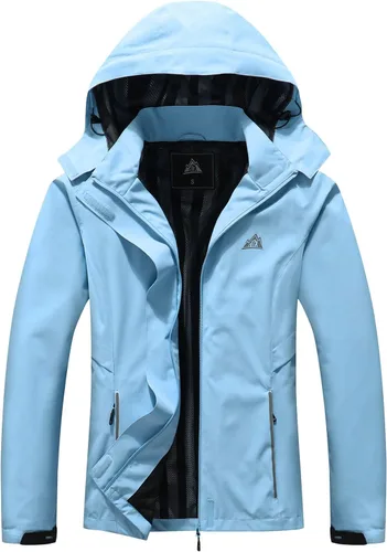 Vista 14 de MOERDENG Chaqueta impermeable para mujer, chaqueta de lluvia ligera con capucha, chaqueta de senderismo de softshell, rompevientos Negro