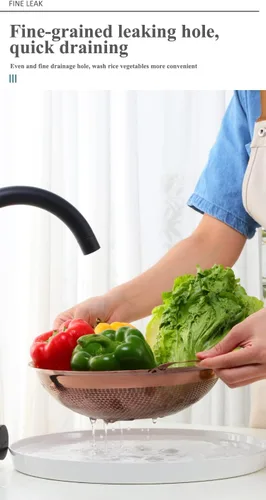 Vista 5 de Colador de acero inoxidable con asa y patas para pasta, espaguetis, bayas, verduras, frutas, fideos, ensaladas, colador de frutas, colador