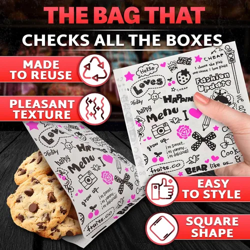 Vista 4 de Set de 150 bolsas para pretzels suaves - Bolsas de papel encerado para sándwiches de 14.5 x 15 cm, adecuadas para hamburguesas, pretzels y galletas