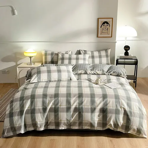 Vista 8 de EAVD - Juego de edredón a cuadros gingham verde tamaño Twin XL, 3 piezas, juego de edredón a cuadros de cuadrícula, juego de ropa de cama moderno