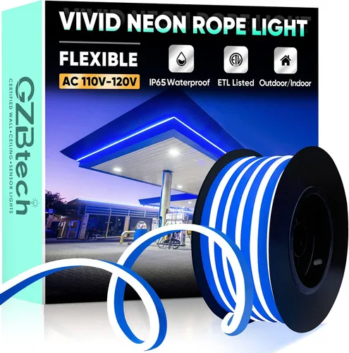 Vista 37 de GZBtech Tira de luces LED flexibles de neón de 16.4 pies, tira de luz impermeable CA de 110-120 V, 120 LEDs/M, iluminación de neón conectable