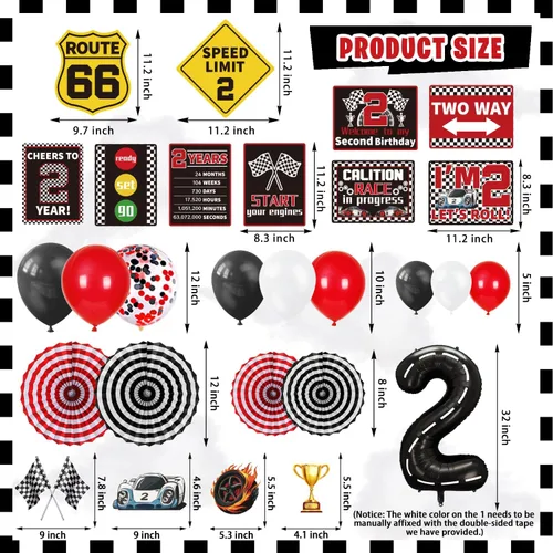 Vista 5 de KOTLMIGHT Decoraciones de Cumpleaños Two Fast para Niños, Suministros de Decoración de Fiesta Temática de Autos de Carrera para 2do Cumpleaños