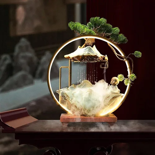 Vista 7 de SUNESA Fuente de mesa Zen de mesa con luz LED y bomba Zen Meditation fuente de cerámica Fengshui decoración interior de escritorio fuente