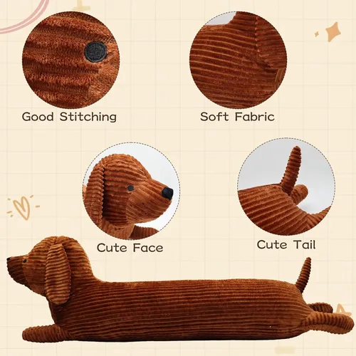 Vista 3 de Almohada larga de felpa de perro salchicha de 43 pulgadas, almohada corporal de perro marrón, muñeca de animal, almohada larga para dormir
