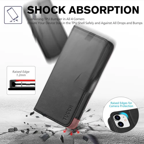 Vista 6 de TUCCH Funda tipo cartera para iPhone 12/iPhone 12 Pro 5G, con bloqueo RFID, ranura para tarjetas y soporte