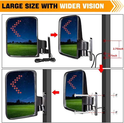 Vista 6 de Espejos laterales para carrito de golf con luz de señal de giro, espejos retrovisores para Club Car EZGO Yamaha Espejos laterales Carrito de golf