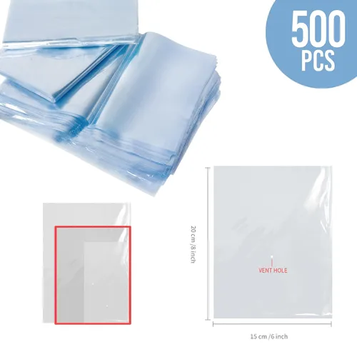 Vista 2 de 500 bolsas termorretráctiles de 6 x 8 pulgadas, bolsa retráctil transparente sin olor con orificio de ventilación, envoltura de película