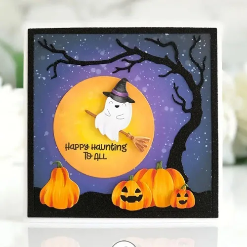 Vista 3 de Troqueles de metal plateado para Halloween, troqueles de corte fantasma, noche de fantasma, calabaza en relieve, plantilla para álbumes de recortes