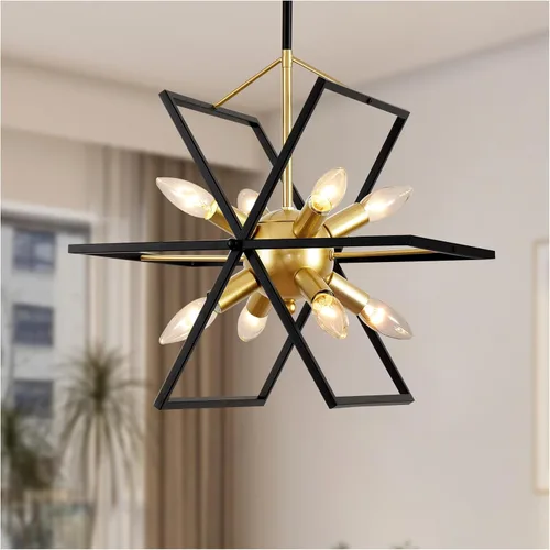 Vista 8 de Lámpara de araña de granja, 6 luces industriales, rústicas, para comedor, lámpara colgante ajustable para cocina, isla, sala de estar, vestíbulo