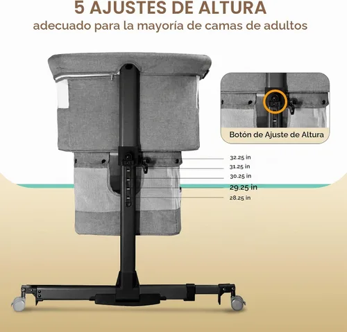Vista 6 de Moisés para bebé, sleeper de cabecera 3 en 1 con colchón y laterales de malla, mosquitera, cesta de almacenamiento, con función de balanceo, 5