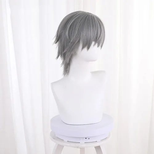Vista 4 de XiongXiongLe Peluca gris para hombre, cosplay, Trailblazer masculino, peluca de repuesto de pelo corto, para adultos, fiesta de juegos de anime