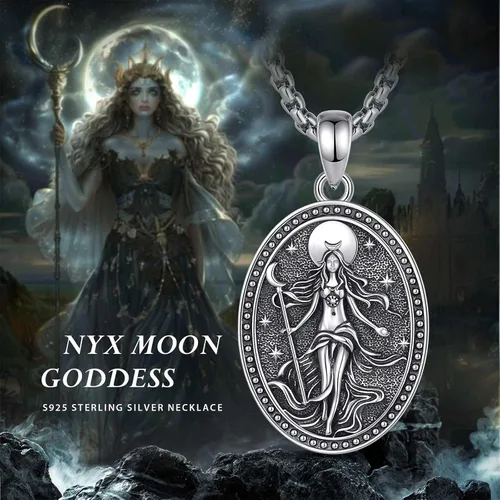 Vista 164 de EUDORA Collar de plata de ley 925 con moneda Hécate, Athena, Perséfono, Nyx, diosa de la luna triple, diosa celta, rueda de Hécate, llave, regalo