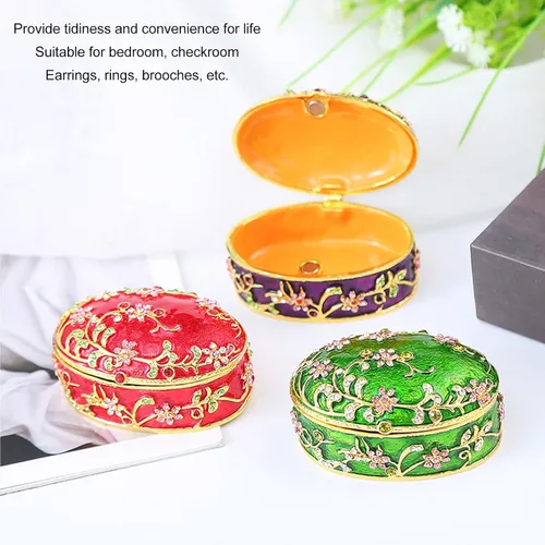 Vista 3 de TOPINCN Joyero con bisagras, caja de joyería clásica, almacenamiento seguro, decorativo, pintado a mano, detalles de baño para anillos (morado)