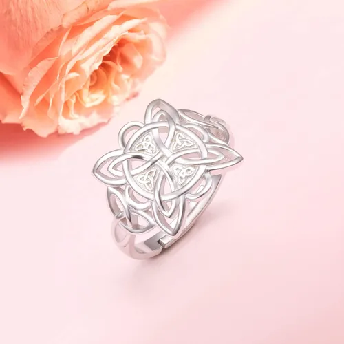 Vista 6 de FLYOW Anillos de plata de ley 925 con nudo de brujas celtas ajustables para mujer, regalo de cumpleaños