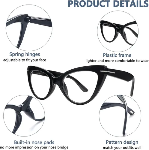 Vista 6 de Pack de 6 gafas de moda de ojo de gato para mujer con bloqueo de luz azul, bisagras de resorte extra grandes, lentes para computadora