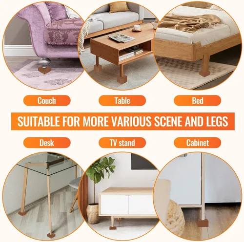 Vista 6 de shouwuhho Elevadores de muebles, paquete de 4 elevadores de cama con agarre antideslizante y soporte resistente, elevación de 1 pulgada, 2 pulgadas