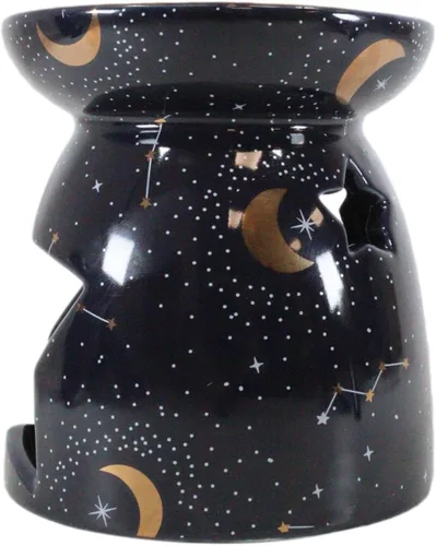 Vista 4 de Ebros Gift Wicca Witchcraft constelación púrpura astrología estrellas y luna cerámica púrpura quemador de aceite esencial calentador de cera figura