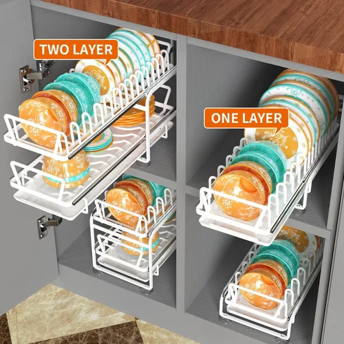 Vista 3 de Escurridor de platos con escurridor, organizador deslizante para cocina, soporte extraíble, escurridor fuerte de carga (1 capa)