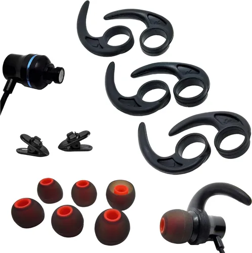 Vista 9 de Aletas universales para los oídos, puntas de repuesto para auriculares, puntas de silicona, 3 pares cada uno, 2 clips de cable