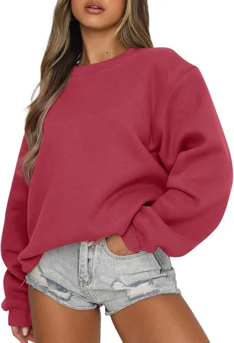 Vista 15 de EFAN Sudaderas de forro polar Y2K de gran tamaño con cuello redondo para Albaricoque