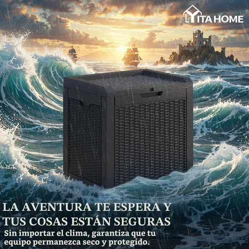 Vista 4 de [Usado] YITAHOME Caja de cubierta para exteriores de 35 galones, caja de almacenamiento impermeable con cerradura, contenedor de almacenamiento