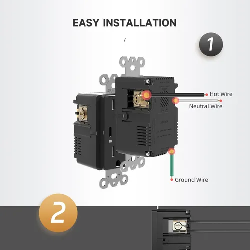 Vista 2 de Toma USB, enchufe de receptáculo TR de 15 amperios con cargador de pared USB C, toma de corriente de carga de 30W y 6.0A con 3 puertos, toma Negro