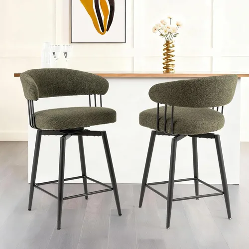 Vista 10 de Glitzhome Juego de 2 taburetes de bar giratorios de 31.5 pulgadas de altura de asiento, modernos taburetes de bar de tela verde cazador de mediados