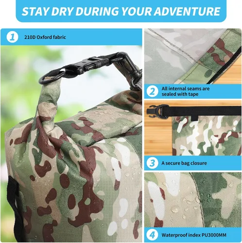 Vista 4 de Bolsas secas impermeables, pequeñas y ligeras con correa para tabla de remo, kayak, pesca, camping, senderismo (3L)