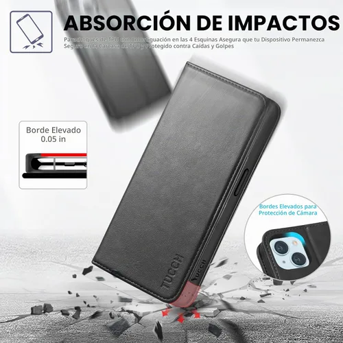 Vista 6 de TUCCH Funda tipo cartera con 3 ranuras para tarjetas para iPhone 15