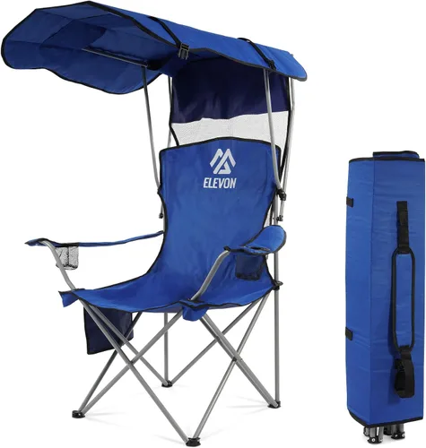 Vista 7 de [Usado] Silla de camping Elevon, silla plegable extra grande con toldo, silla portátil al aire libre con brazos, portavasos y bolsa de transporte