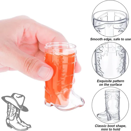 Vista 3 de ADXCO 9 vasos de vaquero transparentes de 1 onza, mini vasos de tiro para botas de vaquero, vasos de plástico para botas de vaquero occidental