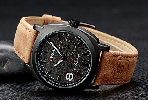 Vista 4 de CURREN Reloj luminoso de cuarzo para hombre, de lujo, con correa de cuero deportiva