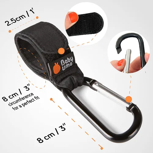 Vista 7 de Baby Uma Ganchos de cochecito para bolsas (paquete de 2) – Clips y ganchos universales para cochecito, antideslizantes con apertura con una sola
