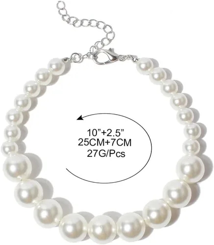 Vista 3 de Collar de perlas para mascotas, ajustable, para gato, perro, collar para mascotas, joyería Chihuahua, York, accesorios de ropa (10 + 2.5 pulgadas)