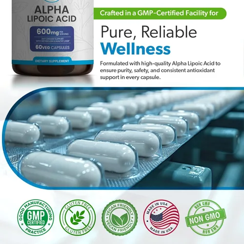 Vista 3 de Ácido alfa lipoico 600 mg – Suplemento ALA para apoyo de energía y metabolismo – Antioxidante para el bienestar celular, envejecimiento saludable