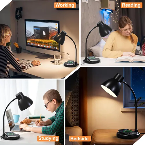 Vista 8 de Lámpara LED de escritorio para oficina en casa con cargador Negro