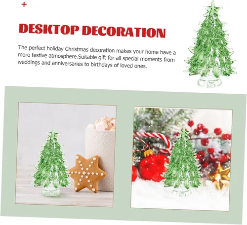 Vista 5 de Mini figura de árbol de Navidad, decoración de escritorio de cristal para alegría, diseño de árbol de Navidad iluminado para decoración festiva Verde