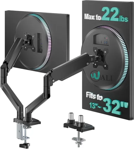 Vista 23 de WALI - Soporte de escritorio para monitor dual para pantallas de 17-32 pulgadas, brazos de monitor dual para 2 monitores, soporta hasta 19.8 lbs