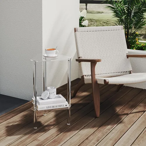 Vista 8 de HMYHUM Mesa auxiliar triangular de acrílico transparente, mesa auxiliar de esquina para espacios pequeños, mesa decorativa pequeña para sala
