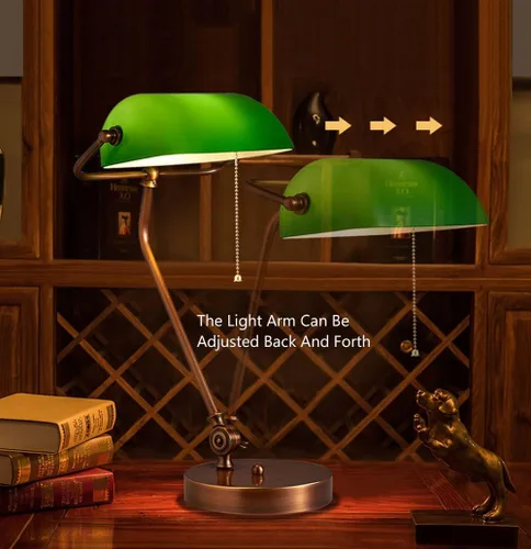 Vista 3 de Green Bankers Deskp - Traditional Wood Table Light with Green Glass Shade - Antreadingp for Home & Office - Elegant Lightifixture (Tyg)