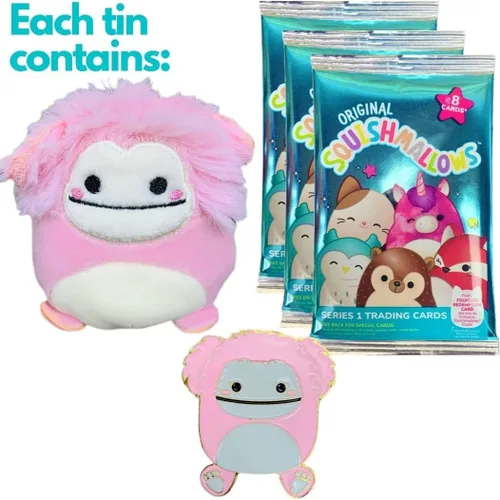 Vista 2 de Squishmallows Juego de lata oficial de Kellytoy Coleccionista con pin exclusivo de Micromallow y cajas comerciales, elige tu favorito