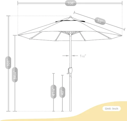Vista 5 de California Umbrella Sombrilla redonda de aluminio de 9 pies para terraza, piscina o patio, manivela elevadora, inclinación automática, poste